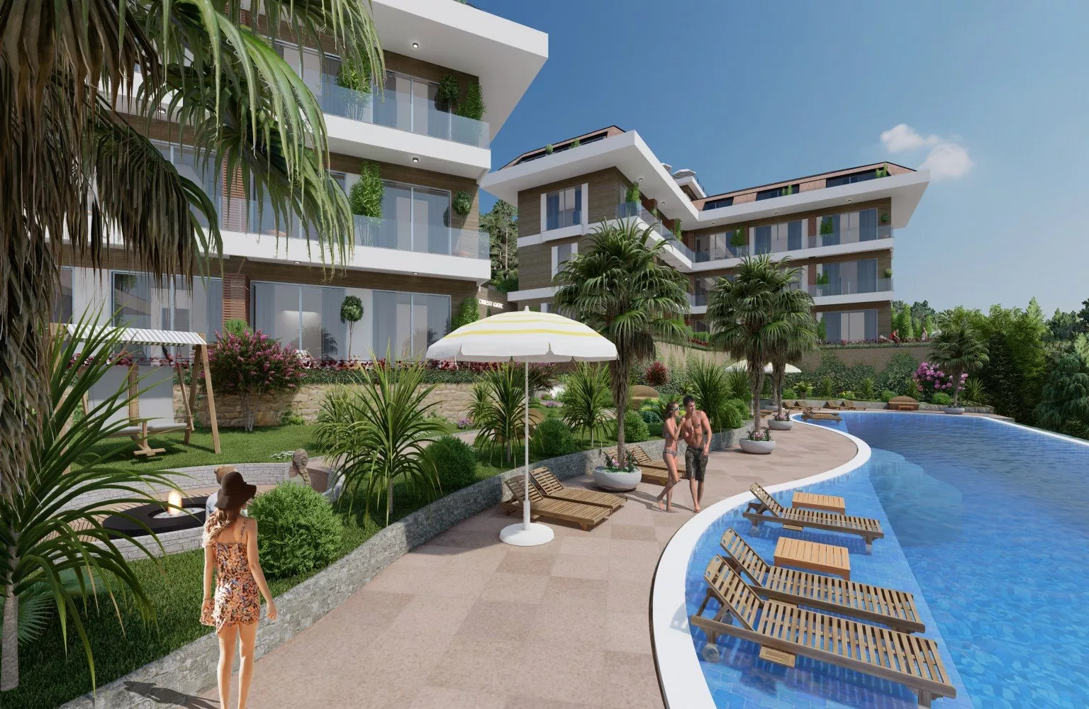 Alanya'da deniz, liman ve dağ manzaralı lüks konut projesi.