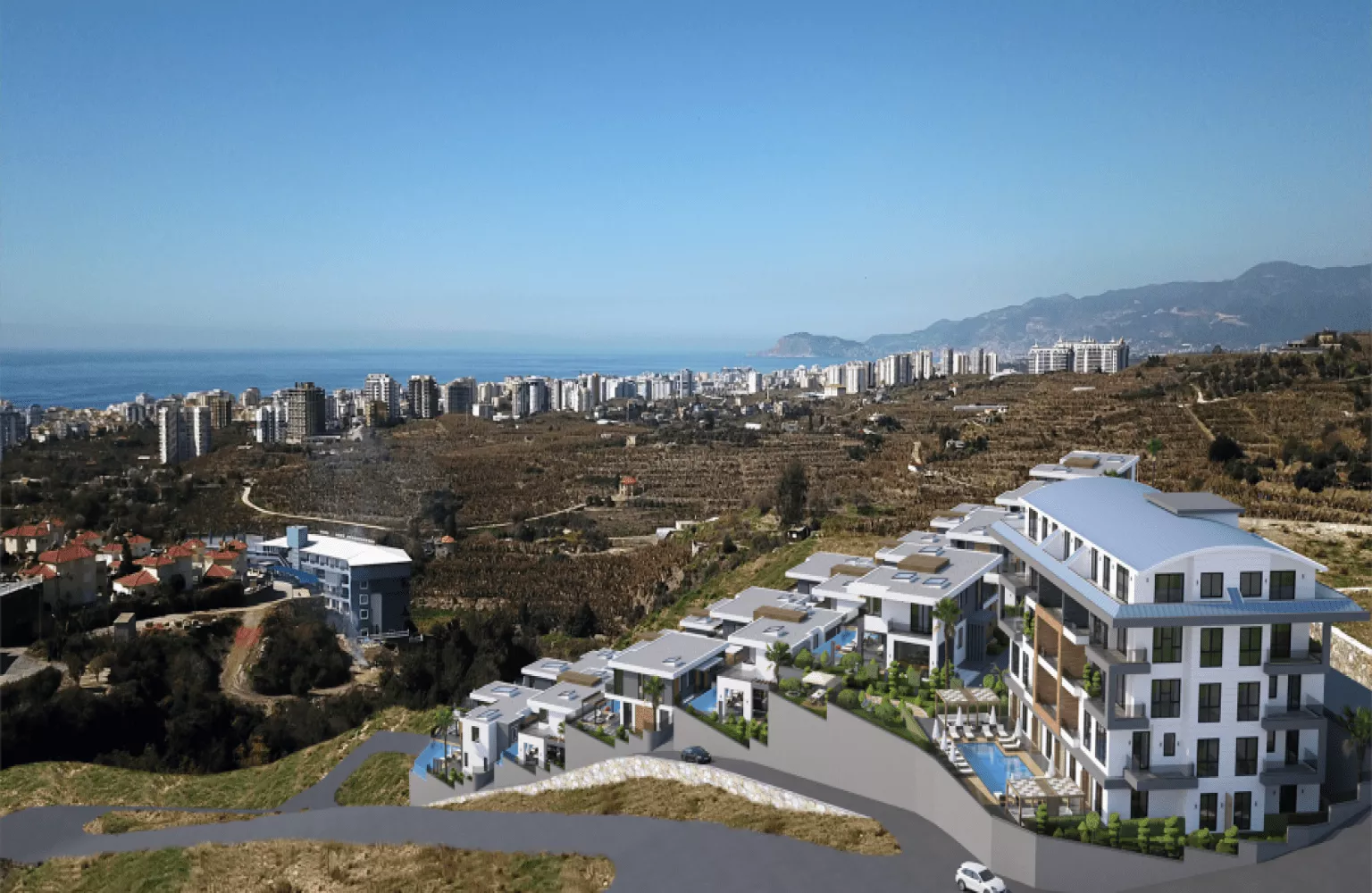 Kargıcak Alanya'da deniz manzaralı lüks villa ve daireler.