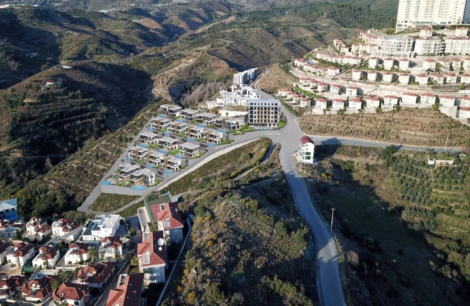 Kargıcak Alanya'da deniz manzaralı lüks villa ve daireler.