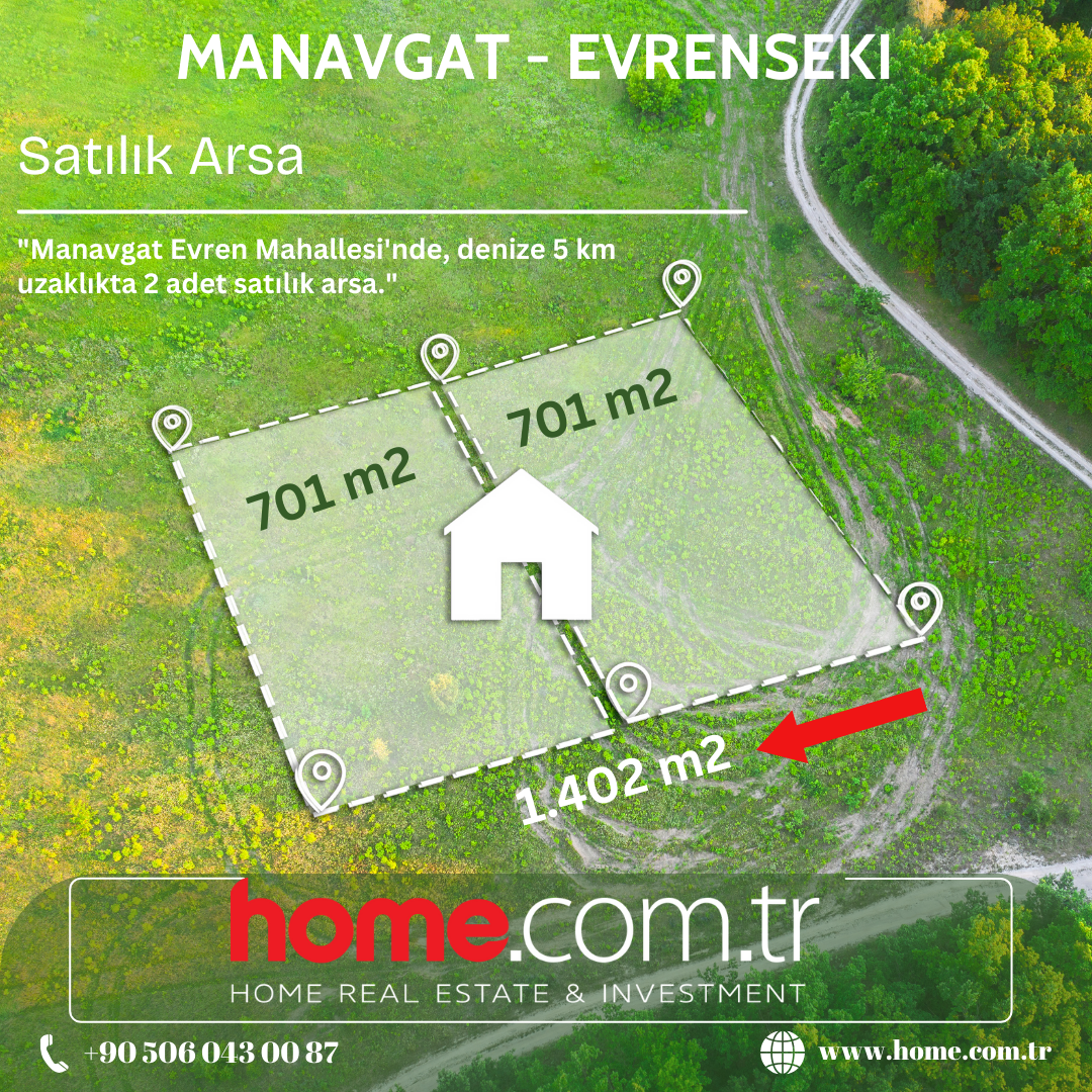 أرض سكنية للبيع في إفرنسيكي أنطاليا بمساحة 1402 متر