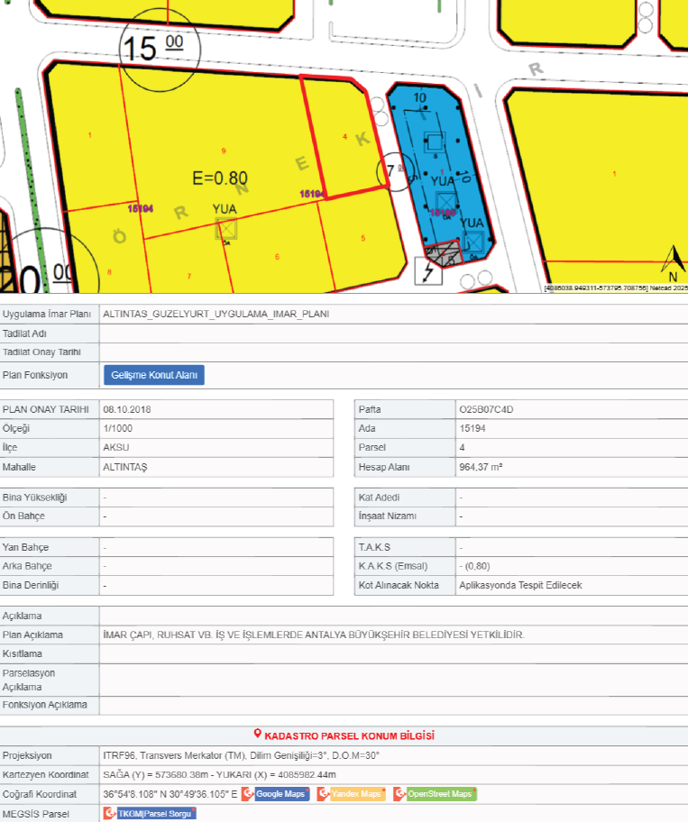 Antalya Aksu Altıntaş’ta Satılık 964 m² Arsa
