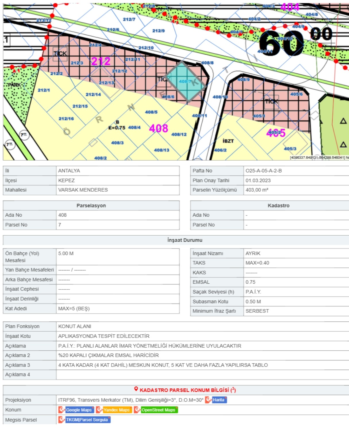 Участок 403 м² на продажу в Кепез Варсак, Анталья