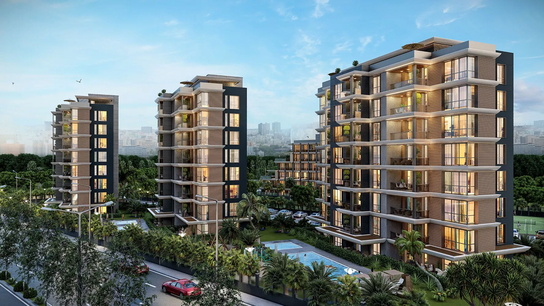 2+1 Apartments in Sky Diamond Site, Aksu Antalya