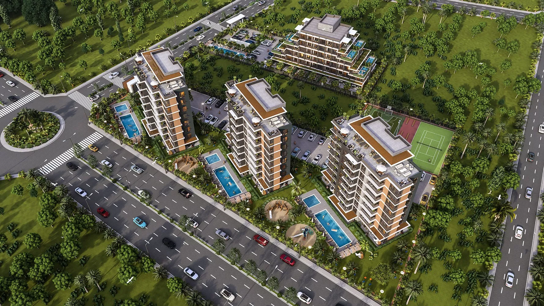 2+1 Apartments in Sky Diamond Site, Aksu Antalya