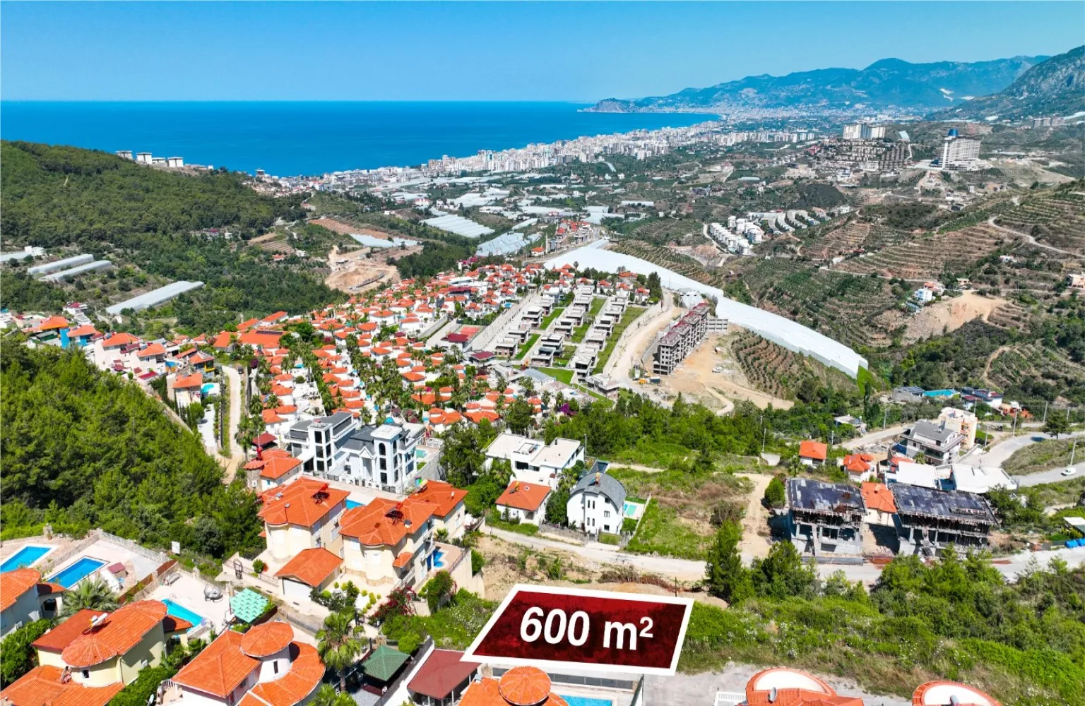 Kargıcak Alanya'da satılık ful deniz, şehir manzaralı arsa.